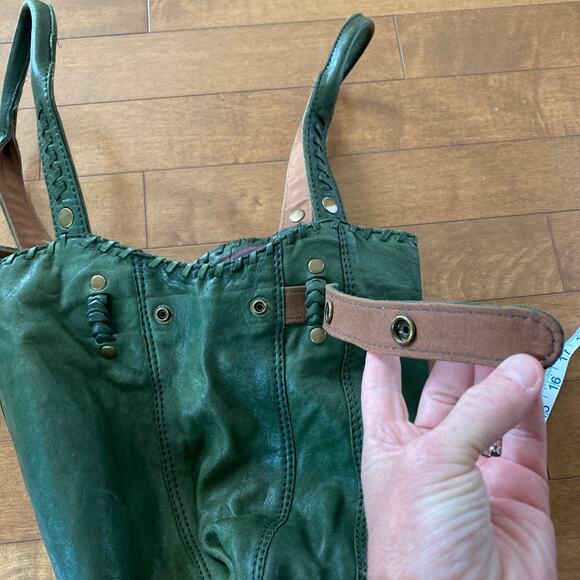 Lucky Brand Olive Green Soft Italian Leather Laced Hobo Tote Book Shoulder Bag - Picture 6 of 12